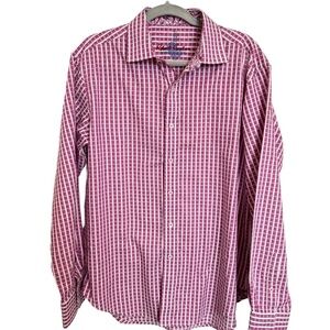 ROBERT Graham Luxury Long Sleeve Dress Shirt Pink and White Check Patter…